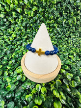 Gold Cross Bead Bracelet (lapis)